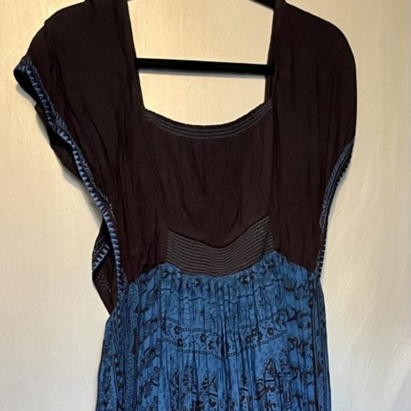 Free People Retro Boho Black & Blue vintage style peasant dress - Picture 12 of 12